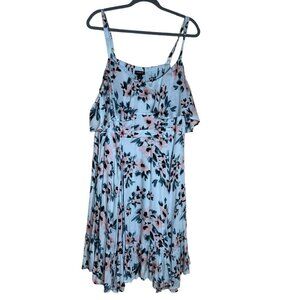 Torrid NWOT Women 1X Blue Floral‎ Cold Shoulder Handkerchief Dress w/Pockets